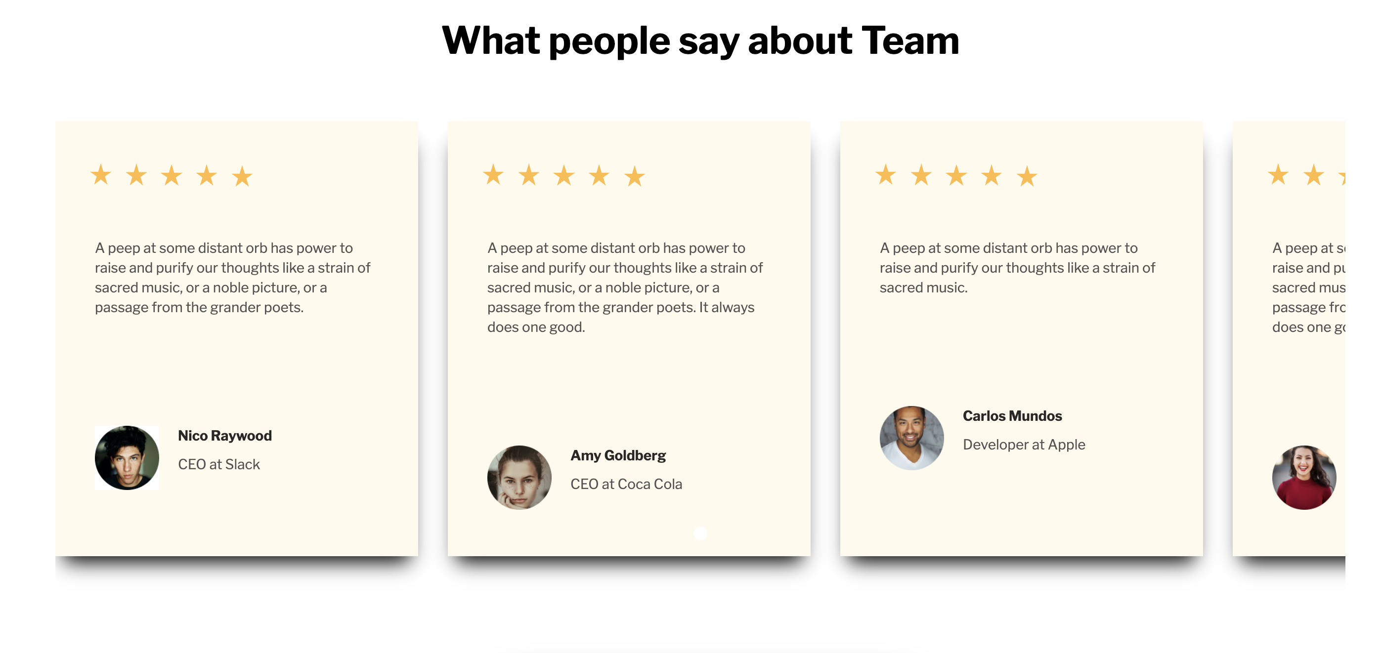 Team App testimonial section